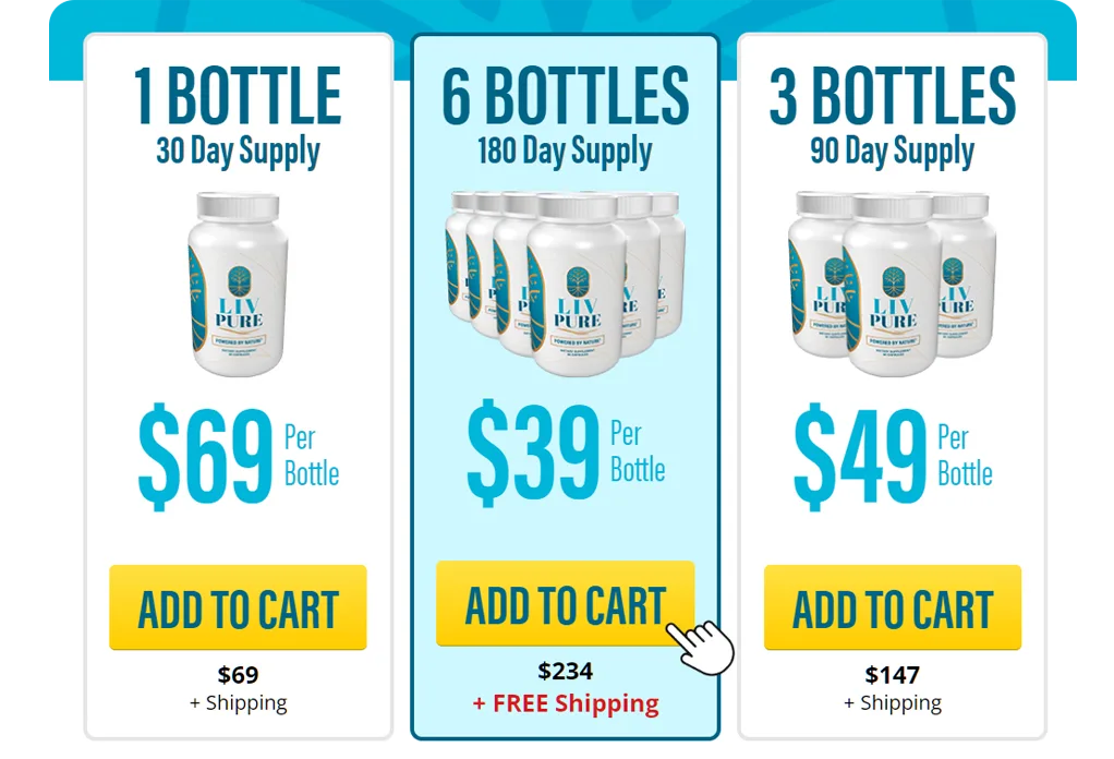 Liv Pure packages 1 bottle 3 bottle and 6 bottle official price options
